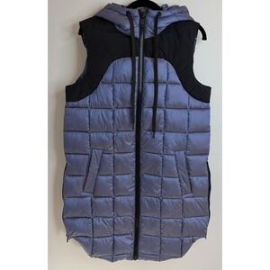 Bernardo Vest Eco Plume Quilted Hooded Long Puffer Side Zip Women's Small Blue